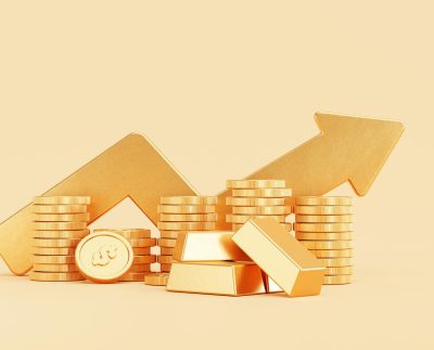 Gold Growing Arrow With Gold Coin Money Stacks Gold Bar Business Finance Savings Investment Concept Background 3d Illustration