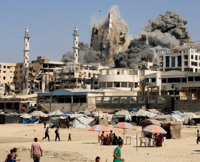 Israeli Air Strikes Hit The Evacuated Al Ghefari Tower In Gaza City