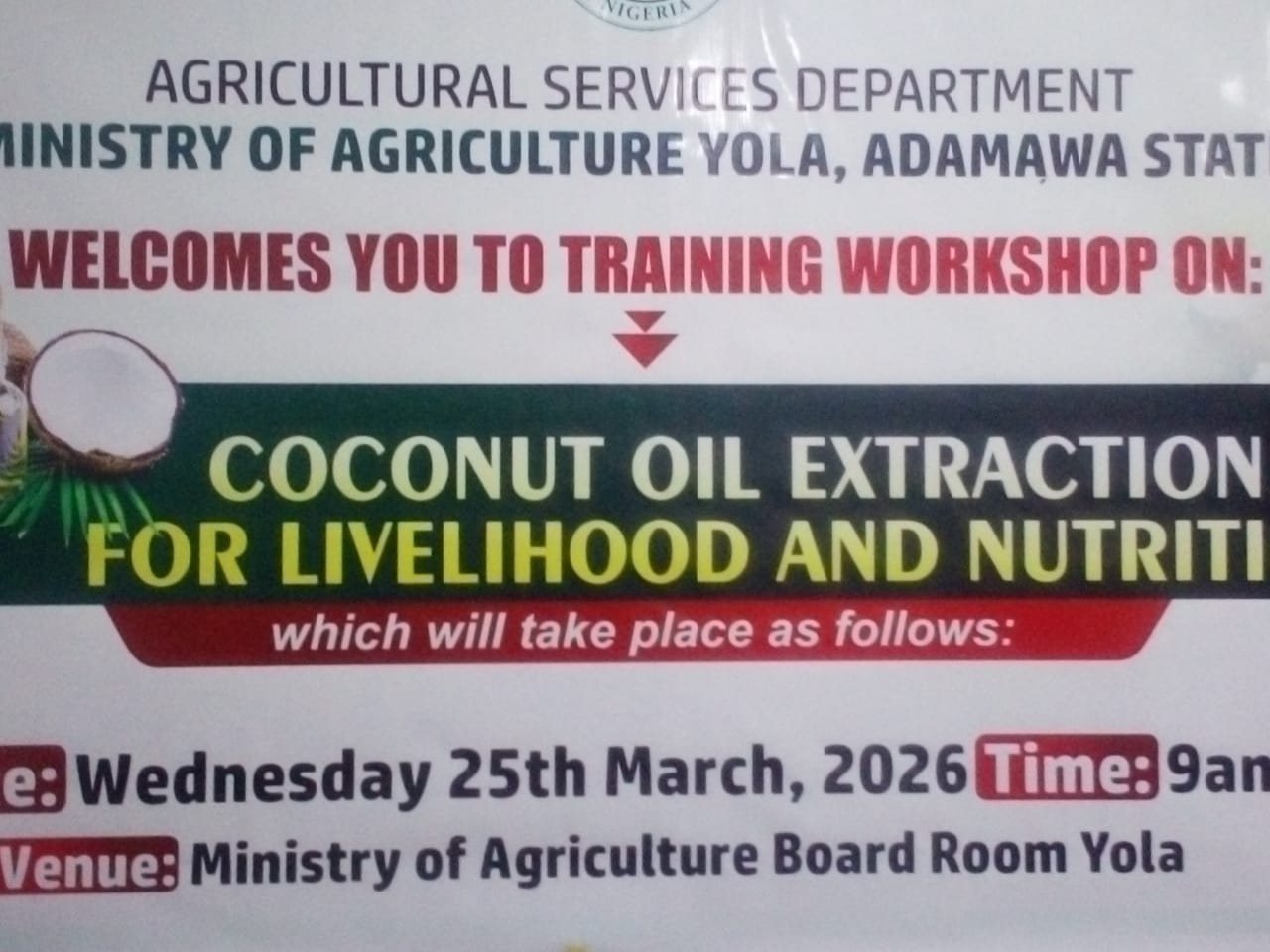 Adamawa Ministry of Agriculture Trains Women on Coconut Oil Production for Self-Reliance