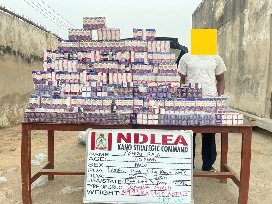 NDLEA Arrests Suspect With 1,499 Bottles of Codeine Syrup in Kano