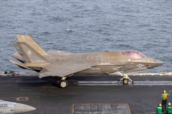 An F 35c Lightning Ii Prepares To Launch From The Flight Deck Of Nimitz Class Aircraft Carrier Uss Abraham Lincoln