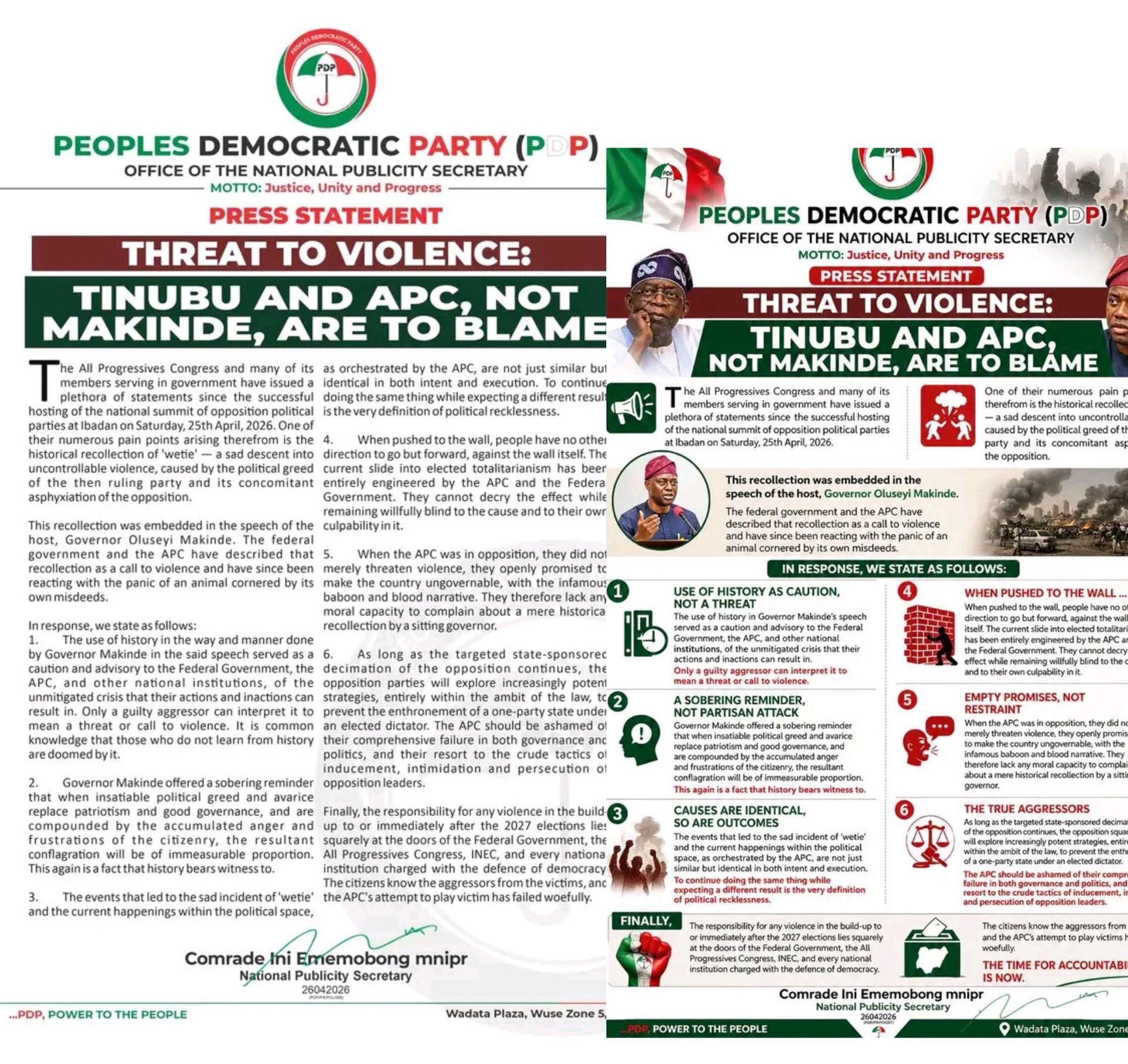 APC, Tinubu Responsible for Rising Political Tensions — PDP Fires Back at Makinde Critics