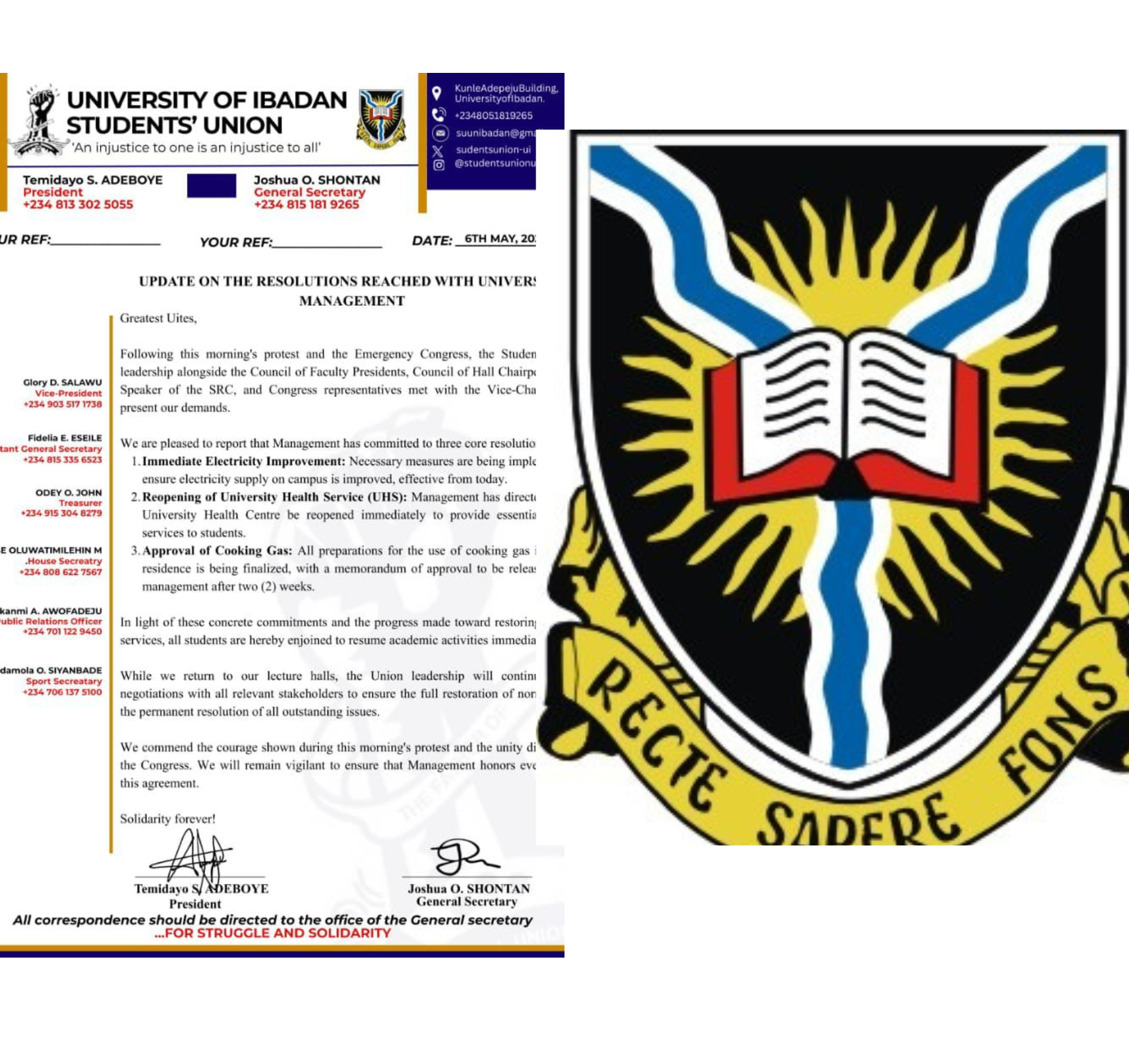 ‎UI Students’ Union Announces Key Agreements With Management After Protest