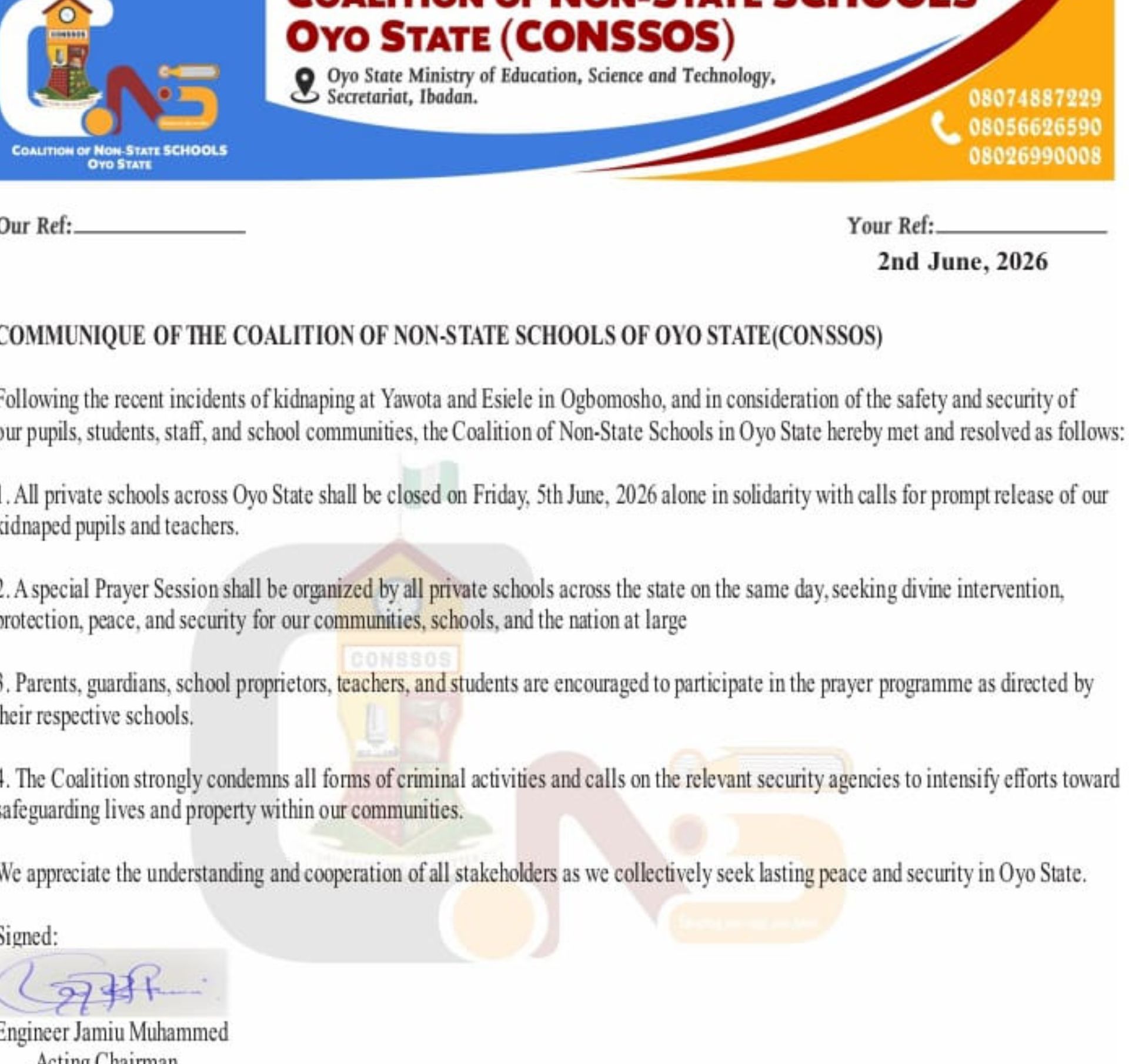 ‎Oyo Private Schools to Shut Down for One Day Over Abducted Pupils, Teachers