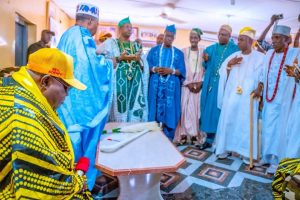 Governor Ademola Adeleke and some of the royal fathers on ground.