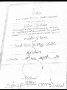 Kassim Shettima's BSc Certificate